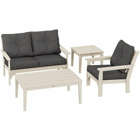 POLYWOOD Vineyard Sand / Ash Charcoal 4-Piece Deep Patio Set with Chair Settee and Newport Tables 633PWS322S19